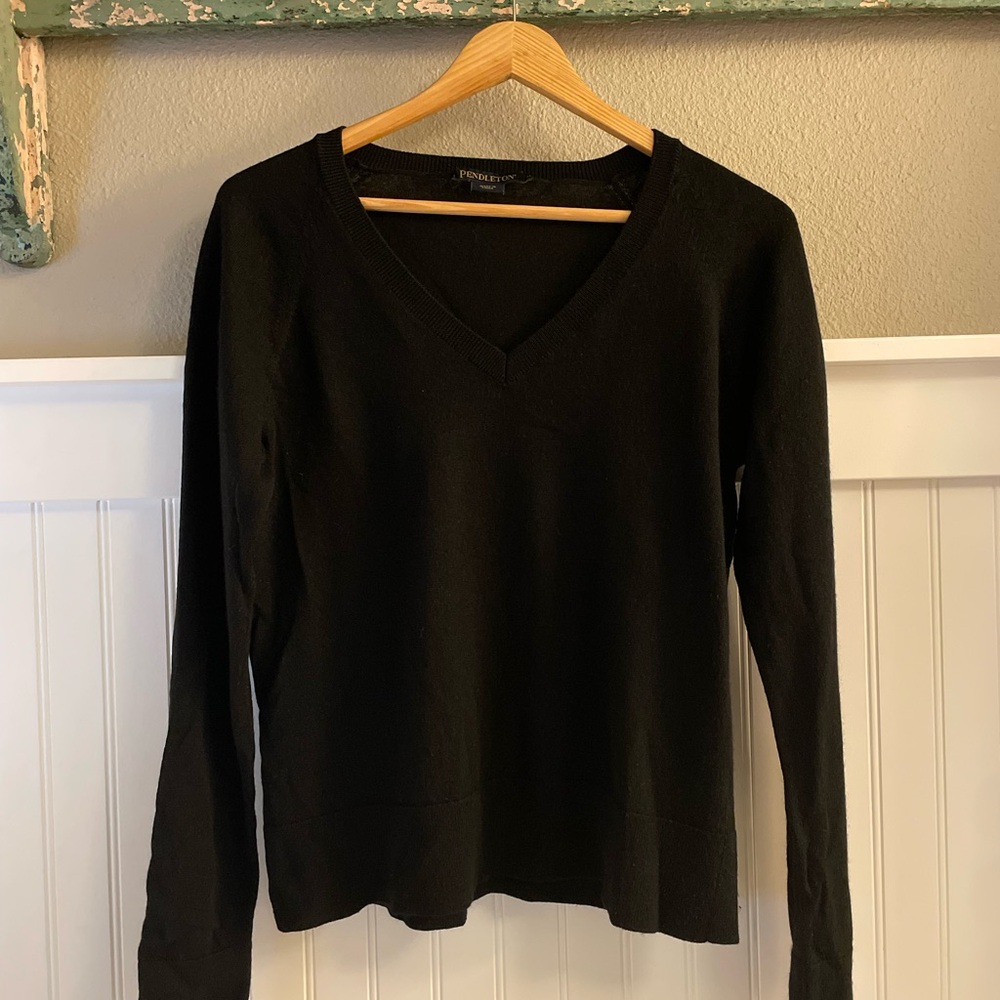 Pendleton Black V-Neck Merino Wool Sweater